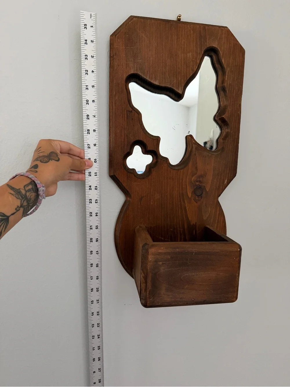 Vintage Wooden Butterfly Mirror Wall Planter Shelf Rustic Boho Decor